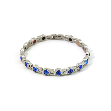 Capri - Negative Ion Bracelet, Polished Stainless Steel with Blue Crystals